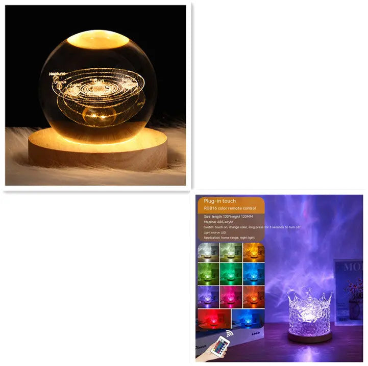 LED Water Ripple Ambient Night Light USB Rotating Projection Crystal Table Lamp RGB Dimmable Home Decoration 16 Color Gifts - Unique Unique Unique LED Water Ripple Ambient Night Light USB Rotating Projection Crystal Table Lamp RGB Dimmable Home Decoration 16 Color Gifts
