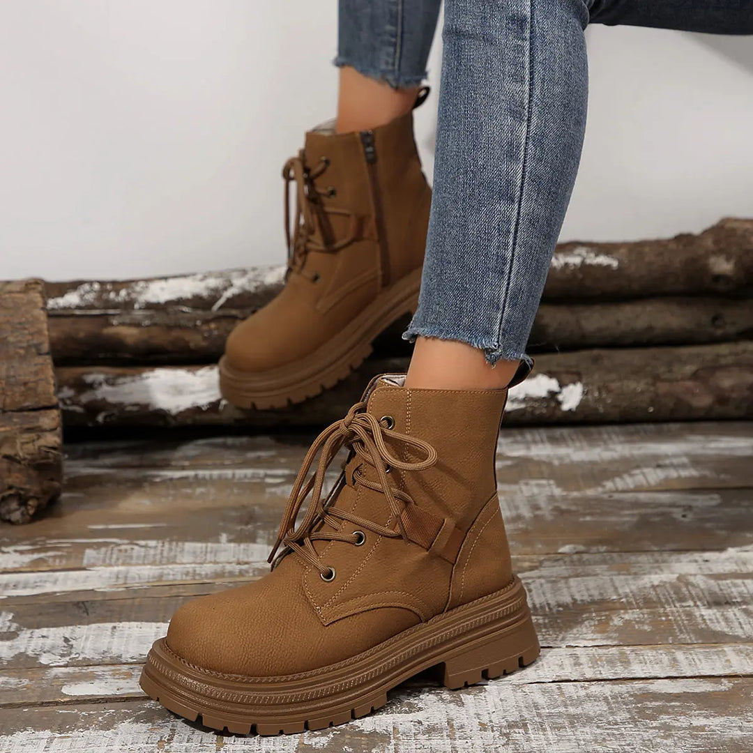 Square-heeled Lace-up Boots For Women Fall Winter All-match Slim Shoes Fashion Ankle Boot - Unique Unique Unique Square-heeled Lace-up Boots For Women Fall Winter All-match Slim Shoes Fashion Ankle Boot