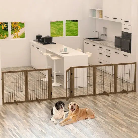 Dog Gate With Door Walk Through 144 Extra Wide 32 Tall 6 Panels Foldable Wire Pet Gate Barrier For House Doorway Stairs Pet Puppy Safety Fence Support Feet Included Solid Hard Wood - Unique Unique Unique Dog Gate With Door Walk Through 144 Extra Wide 32 Tall 6 Panels Foldable Wire Pet Gate Barrier For House Doorway Stairs Pet Puppy Safety Fence Support Feet Included Solid Hard Wood