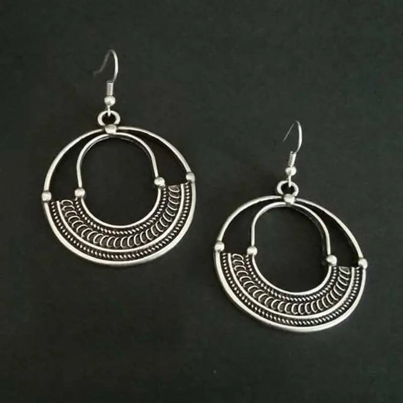Geometric Round Hollow Antique Silver Earrings European And American Personalized Trending Earrings - Unique Unique Unique Geometric Round Hollow Antique Silver Earrings European And American Personalized Trending Earrings