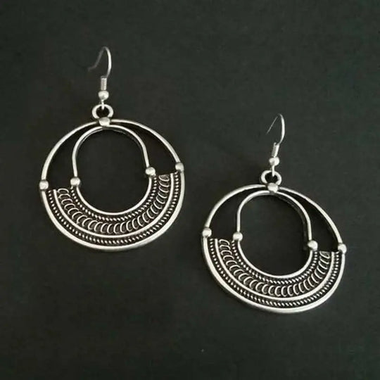 Geometric Round Hollow Antique Silver Earrings European And American Personalized Trending Earrings - Unique Unique Unique Geometric Round Hollow Antique Silver Earrings European And American Personalized Trending Earrings