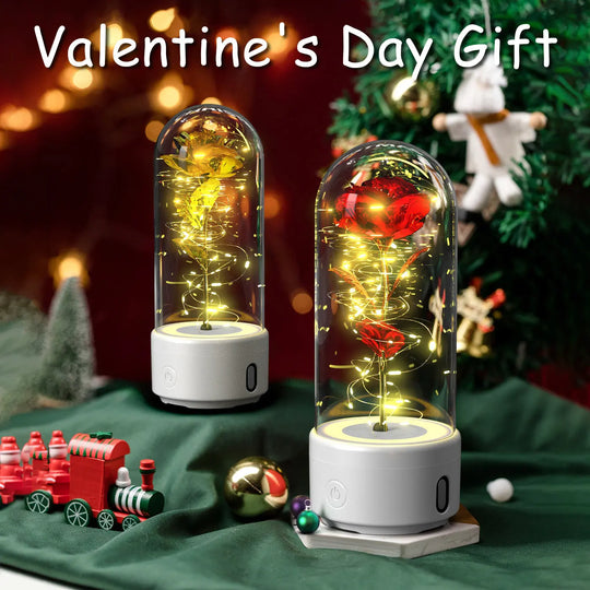 Creative 2 In 1 Rose Flowers LED Light And Bluetooth-compatible Speaker Valentine's Day Gift Rose Luminous Night Light Ornament In Glass Cover - Unique Unique Unique Creative 2 In 1 Rose Flowers LED Light And Bluetooth-compatible Speaker Valentine's Day Gift Rose Luminous Night Light Ornament In Glass Cover
