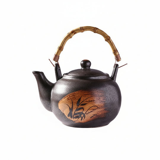 Ceramic Teapot — Wabi-sabi Glaze, Bamboo Handle