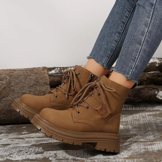 Square-heeled Lace-up Boots For Women Fall Winter All-match Slim Shoes Fashion Ankle Boot - Unique Unique Unique Square-heeled Lace-up Boots For Women Fall Winter All-match Slim Shoes Fashion Ankle Boot