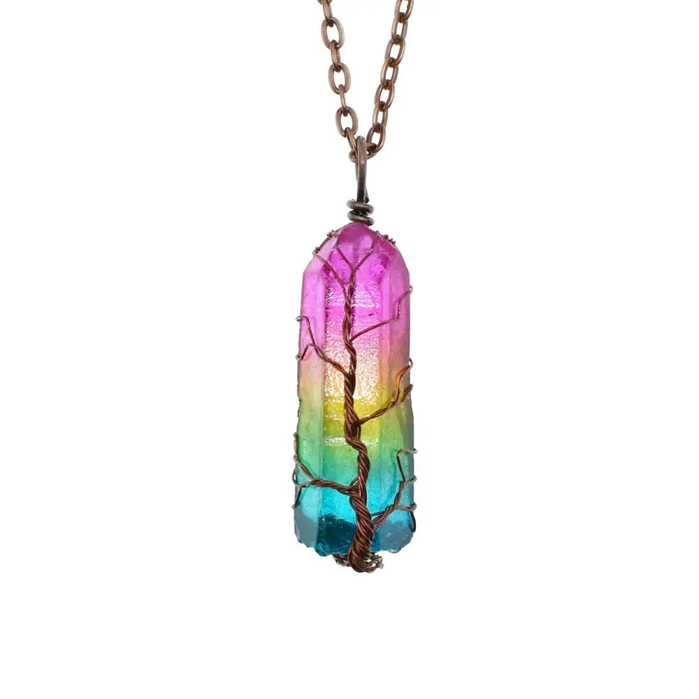 Hot Selling Stone Crystal Pillar Tree Of Life Pendant Ins Fashion Necklace - Unique Unique Unique Hot Selling Stone Crystal Pillar Tree Of Life Pendant Ins Fashion Necklace