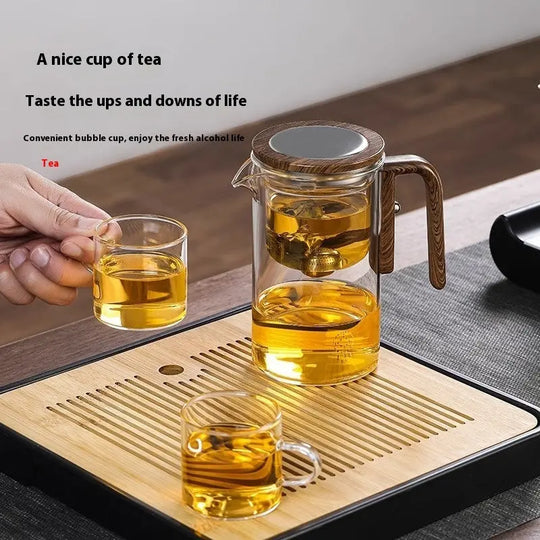 One Click Magnetic Teapot Separation Filtration Glass Tea Pot Wood Handle Tea Water Separation Inner Container Teapot - Unique Unique Unique One Click Magnetic Teapot Separation Filtration Glass Tea Pot Wood Handle Tea Water Separation Inner Container Teapot