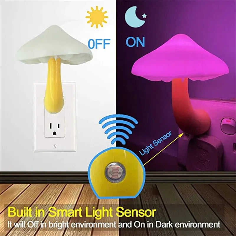 LED Night Light Mushroom Wall Socket Lamp EU US Plug Warm White Light-control Sensor Bedroom Light Home Decoration - Unique Unique Unique LED Night Light Mushroom Wall Socket Lamp EU US Plug Warm White Light-control Sensor Bedroom Light Home Decoration