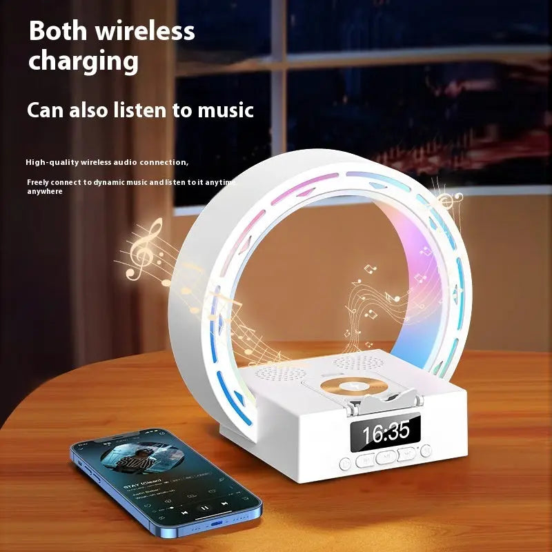 4 In 1 Wireless Bluetooth-compatible Speaker Charging Pad Bedside Lamp With Alarm Clock Wake-Up Light For Bedroom Support USB Drive TF Card - Unique Unique Unique 4 In 1 Wireless Bluetooth-compatible Speaker Charging Pad Bedside Lamp With Alarm Clock Wake-Up Light For Bedroom Support USB Drive TF Card