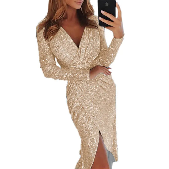 Women Clothes Bodycon Dresses New Ladies Bronzing Long-sleeved - Unique Unique Unique Women Clothes Bodycon Dresses New Ladies Bronzing Long-sleeved