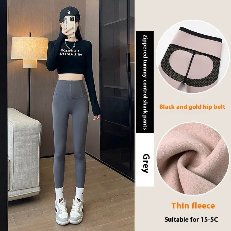 Belly-controlling Butt Lifting Leggings With Three-breasted Design Winter High Waist Slim Zippere Pants Warm Velvet And Thickened Trousers Women Clothing - Unique Unique Unique Belly-controlling Butt Lifting Leggings With Three-breasted Design Winter High Waist Slim Zippere Pants Warm Velvet And Thickened Trousers Women Clothing