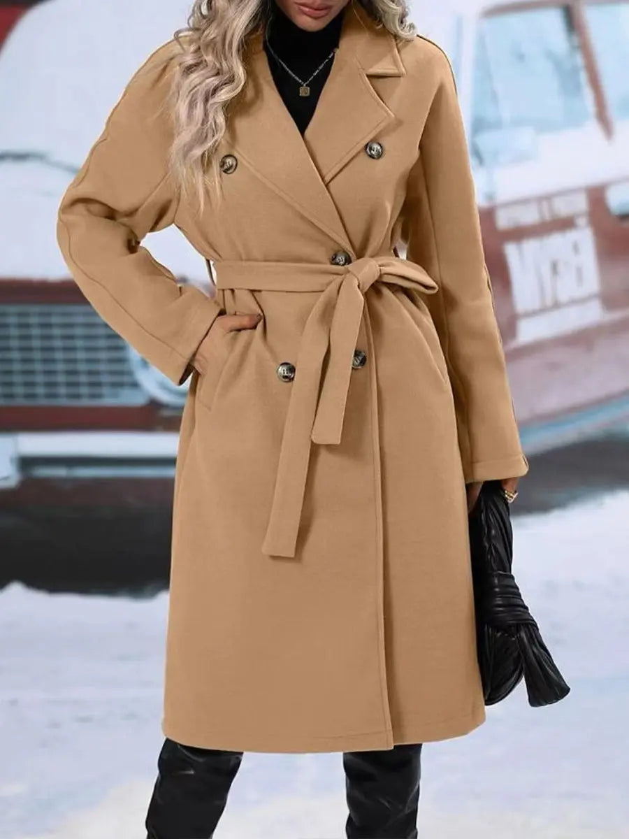 Lapel Double-breasted Trench Coat With Belt Winter Fashion Solid Color Long Jacket Outwear Women Clothing - Unique Unique Unique Lapel Double-breasted Trench Coat With Belt Winter Fashion Solid Color Long Jacket Outwear Women Clothing