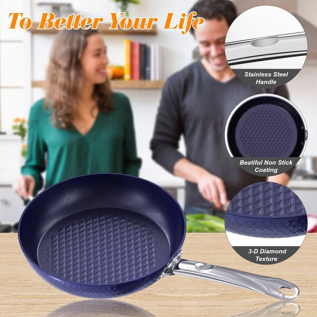 Frying Pan Sets Non Stick 3Pieces Blue 3D Diamond Cookware - Unique Unique Unique Frying Pan Sets Non Stick 3Pieces Blue 3D Diamond Cookware