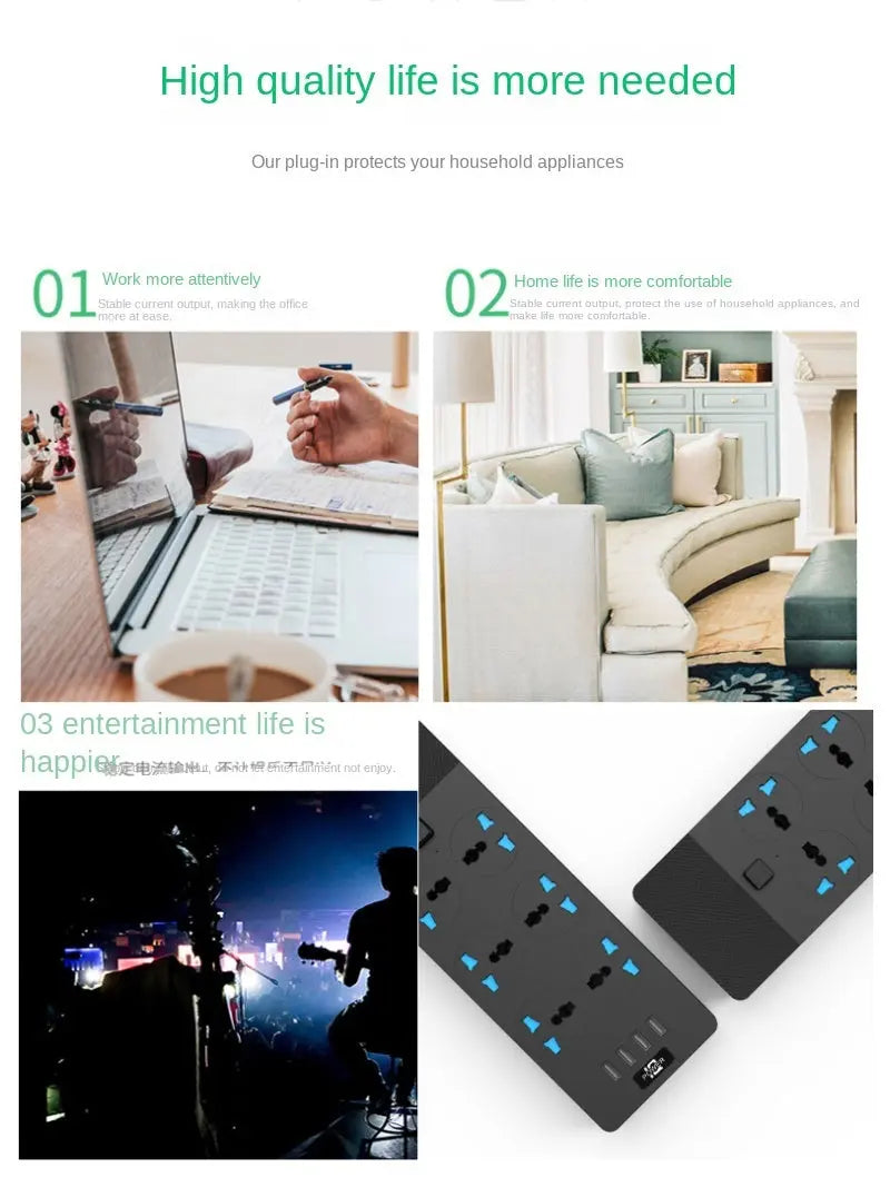 2024 New 3000W Power Strip With Built-in 4USB Interface, 6 Direct Power Sockets, 2M Cable, High-power Strip - Unique Unique Unique 2024 New 3000W Power Strip With Built-in 4USB Interface, 6 Direct Power Sockets, 2M Cable, High-power Strip