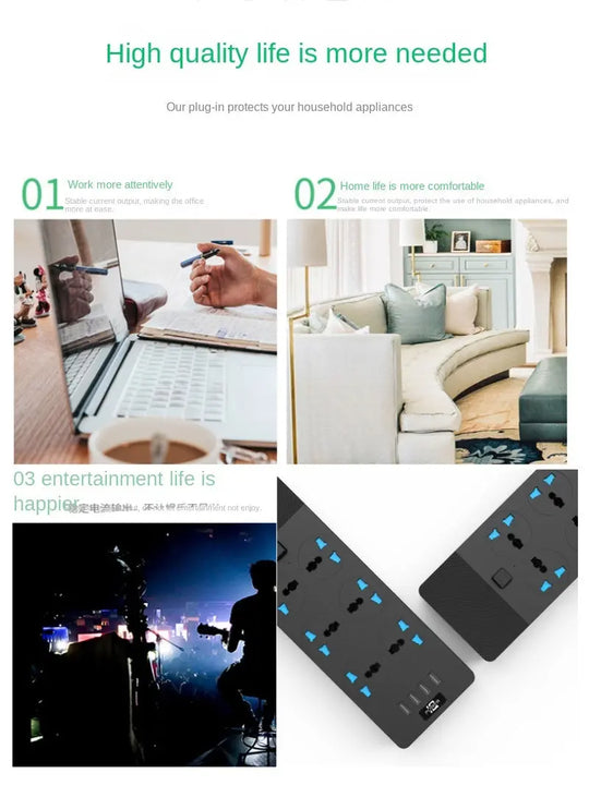 2024 New 3000W Power Strip With Built-in 4USB Interface, 6 Direct Power Sockets, 2M Cable, High-power Strip - Unique Unique Unique 2024 New 3000W Power Strip With Built-in 4USB Interface, 6 Direct Power Sockets, 2M Cable, High-power Strip