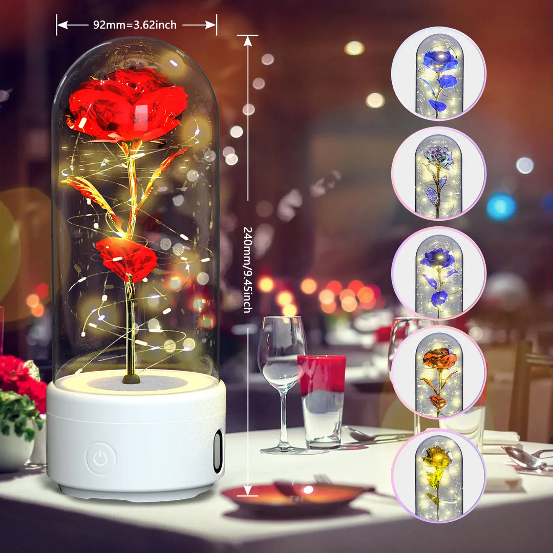 Creative 2 In 1 Rose Flowers LED Light And Bluetooth-compatible Speaker Valentine's Day Gift Rose Luminous Night Light Ornament In Glass Cover - Unique Unique Unique Creative 2 In 1 Rose Flowers LED Light And Bluetooth-compatible Speaker Valentine's Day Gift Rose Luminous Night Light Ornament In Glass Cover