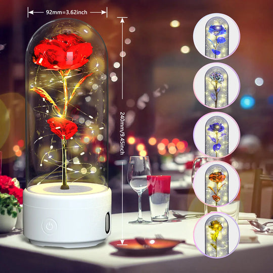 Creative 2 In 1 Rose Flowers LED Light And Bluetooth-compatible Speaker Valentine's Day Gift Rose Luminous Night Light Ornament In Glass Cover - Unique Unique Unique Creative 2 In 1 Rose Flowers LED Light And Bluetooth-compatible Speaker Valentine's Day Gift Rose Luminous Night Light Ornament In Glass Cover