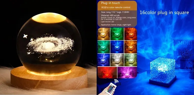 LED Water Ripple Ambient Night Light USB Rotating Projection Crystal Table Lamp RGB Dimmable Home Decoration 16 Color Gifts - Unique Unique Unique LED Water Ripple Ambient Night Light USB Rotating Projection Crystal Table Lamp RGB Dimmable Home Decoration 16 Color Gifts