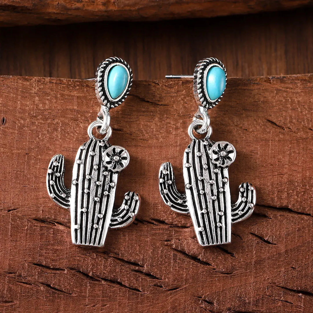 Vintage Vintage Cactus Pendant Earrings Turquoise - Unique Unique Unique Vintage Vintage Cactus Pendant Earrings Turquoise