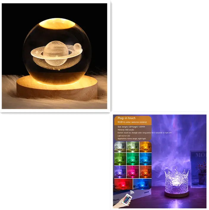 LED Water Ripple Ambient Night Light USB Rotating Projection Crystal Table Lamp RGB Dimmable Home Decoration 16 Color Gifts - Unique Unique Unique LED Water Ripple Ambient Night Light USB Rotating Projection Crystal Table Lamp RGB Dimmable Home Decoration 16 Color Gifts