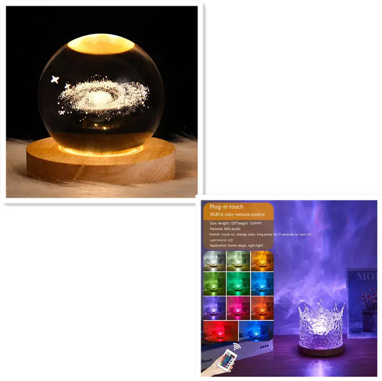LED Water Ripple Ambient Night Light USB Rotating Projection Crystal Table Lamp RGB Dimmable Home Decoration 16 Color Gifts - Unique Unique Unique LED Water Ripple Ambient Night Light USB Rotating Projection Crystal Table Lamp RGB Dimmable Home Decoration 16 Color Gifts