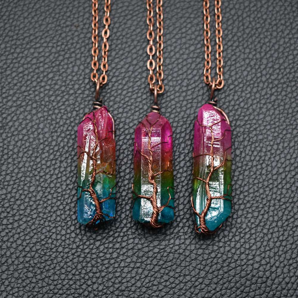 Hot Selling Stone Crystal Pillar Tree Of Life Pendant Ins Fashion Necklace - Unique Unique Unique Hot Selling Stone Crystal Pillar Tree Of Life Pendant Ins Fashion Necklace