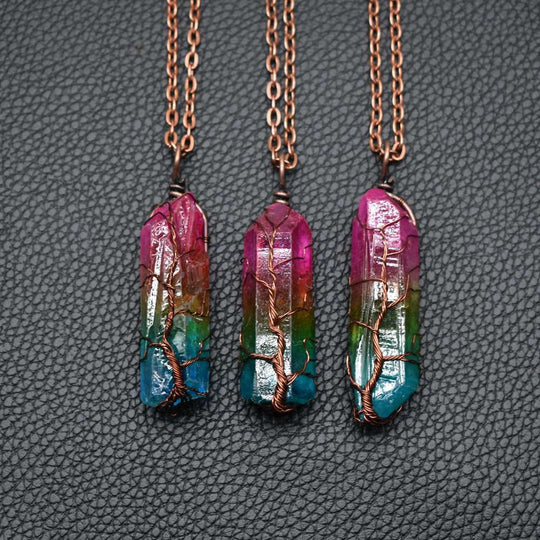 Hot Selling Stone Crystal Pillar Tree Of Life Pendant Ins Fashion Necklace - Unique Unique Unique Hot Selling Stone Crystal Pillar Tree Of Life Pendant Ins Fashion Necklace