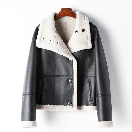 Eco-leather Inner Wool Grain Leather Grass Coat - Unique Unique Unique Eco-leather Inner Wool Grain Leather Grass Coat