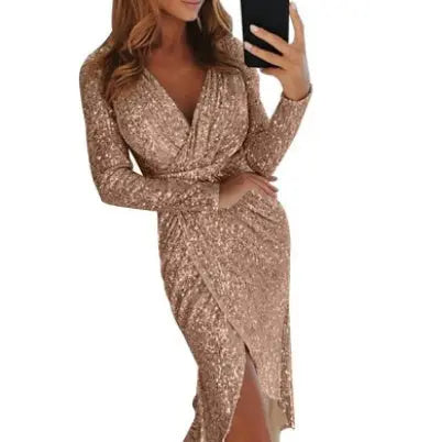Women Clothes Bodycon Dresses New Ladies Bronzing Long-sleeved - Unique Unique Unique Women Clothes Bodycon Dresses New Ladies Bronzing Long-sleeved
