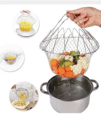 Deep Fry Basket Stainless Steel Multi-function Foldable Chef Cooking Basket Flexible Kitchen Tool for Fried Food Washing Fruits Vegetables - Unique Unique Unique Deep Fry Basket Stainless Steel Multi-function Foldable Chef Cooking Basket Flexible Kitchen Tool for Fried Food Washing Fruits Vegetables