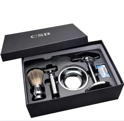 CSB Shaving Set Double Edge Safety Shaving Razor Men Badger Hair Brush Chrome Stand Mug Bowl Soap Kit 10 Free Blades - Unique Unique Unique CSB Shaving Set Double Edge Safety Shaving Razor Men Badger Hair Brush Chrome Stand Mug Bowl Soap Kit 10 Free Blades