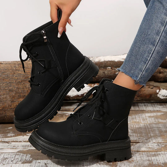 Square-heeled Lace-up Boots For Women Fall Winter All-match Slim Shoes Fashion Ankle Boot - Unique Unique Unique Square-heeled Lace-up Boots For Women Fall Winter All-match Slim Shoes Fashion Ankle Boot