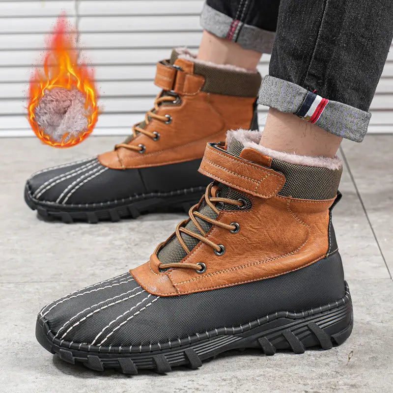 Winter Fleece Lace-up Snow Boots For Men Women Waterproof And Anti-slip Outdoor Work Boot Fashion Warm Mid-tube Cotton Shoes Men - Unique Unique Unique Winter Fleece Lace-up Snow Boots For Men Women Waterproof And Anti-slip Outdoor Work Boot Fashion Warm Mid-tube Cotton Shoes Men