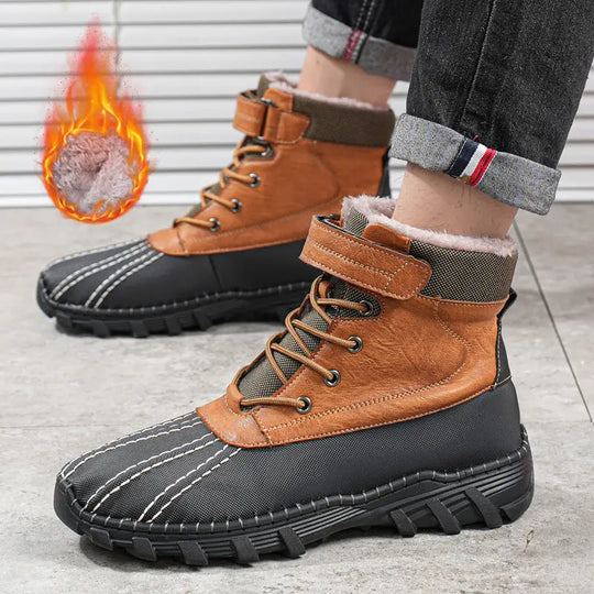 Winter Fleece Lace-up Snow Boots For Men Women Waterproof And Anti-slip Outdoor Work Boot Fashion Warm Mid-tube Cotton Shoes Men - Unique Unique Unique Winter Fleece Lace-up Snow Boots For Men Women Waterproof And Anti-slip Outdoor Work Boot Fashion Warm Mid-tube Cotton Shoes Men
