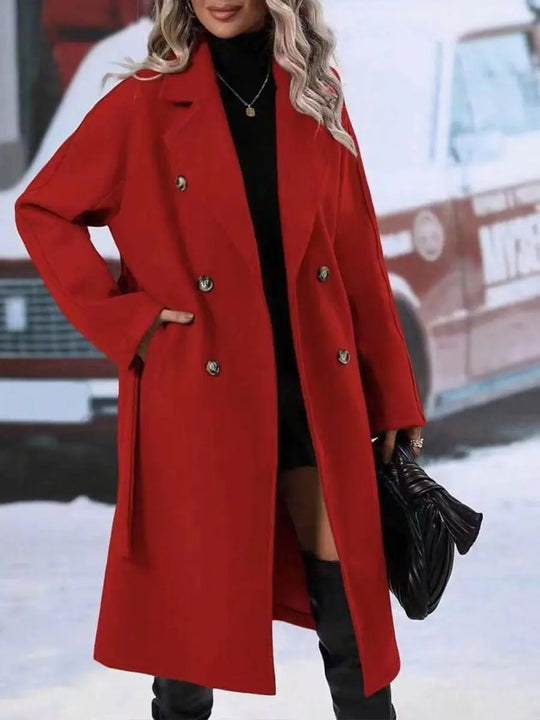Lapel Double-breasted Trench Coat With Belt Winter Fashion Solid Color Long Jacket Outwear Women Clothing - Unique Unique Unique Lapel Double-breasted Trench Coat With Belt Winter Fashion Solid Color Long Jacket Outwear Women Clothing