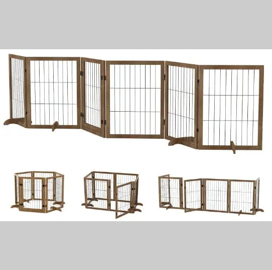 Dog Gate With Door Walk Through 144 Extra Wide 32 Tall 6 Panels Foldable Wire Pet Gate Barrier For House Doorway Stairs Pet Puppy Safety Fence Support Feet Included Solid Hard Wood - Unique Unique Unique Dog Gate With Door Walk Through 144 Extra Wide 32 Tall 6 Panels Foldable Wire Pet Gate Barrier For House Doorway Stairs Pet Puppy Safety Fence Support Feet Included Solid Hard Wood