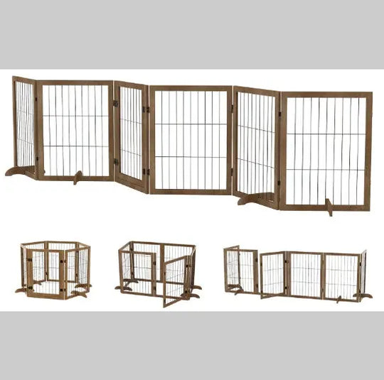 Dog Gate With Door Walk Through 144 Extra Wide 32 Tall 6 Panels Foldable Wire Pet Gate Barrier For House Doorway Stairs Pet Puppy Safety Fence Support Feet Included Solid Hard Wood - Unique Unique Unique Dog Gate With Door Walk Through 144 Extra Wide 32 Tall 6 Panels Foldable Wire Pet Gate Barrier For House Doorway Stairs Pet Puppy Safety Fence Support Feet Included Solid Hard Wood