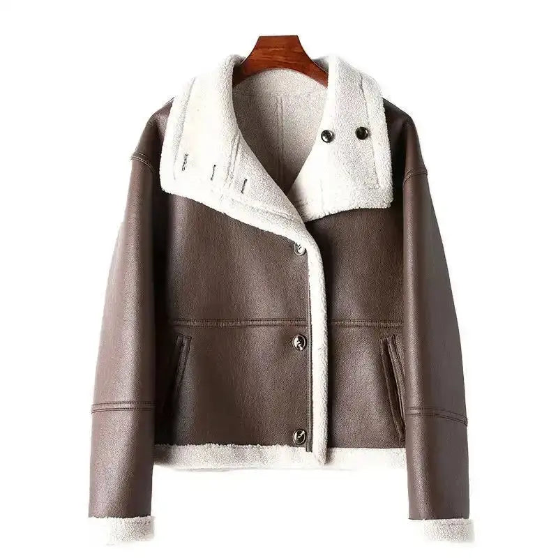 Eco-leather Inner Wool Grain Leather Grass Coat - Unique Unique Unique Eco-leather Inner Wool Grain Leather Grass Coat