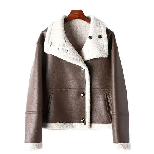Eco-leather Inner Wool Grain Leather Grass Coat - Unique Unique Unique Eco-leather Inner Wool Grain Leather Grass Coat