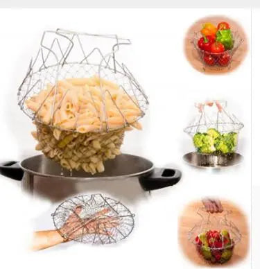 Deep Fry Basket Stainless Steel Multi-function Foldable Chef Cooking Basket Flexible Kitchen Tool for Fried Food Washing Fruits Vegetables - Unique Unique Unique Deep Fry Basket Stainless Steel Multi-function Foldable Chef Cooking Basket Flexible Kitchen Tool for Fried Food Washing Fruits Vegetables