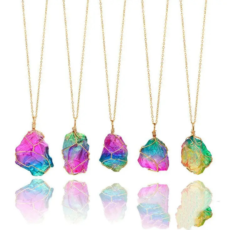 Seven-color, Natural Stone Rough Stone Winding, Crystal Pendant Transparent - Unique Unique Unique Seven-color, Natural Stone Rough Stone Winding, Crystal Pendant Transparent