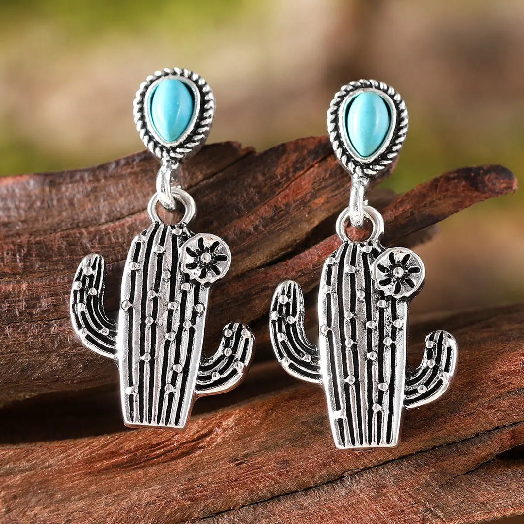 Vintage Vintage Cactus Pendant Earrings Turquoise - Unique Unique Unique Vintage Vintage Cactus Pendant Earrings Turquoise