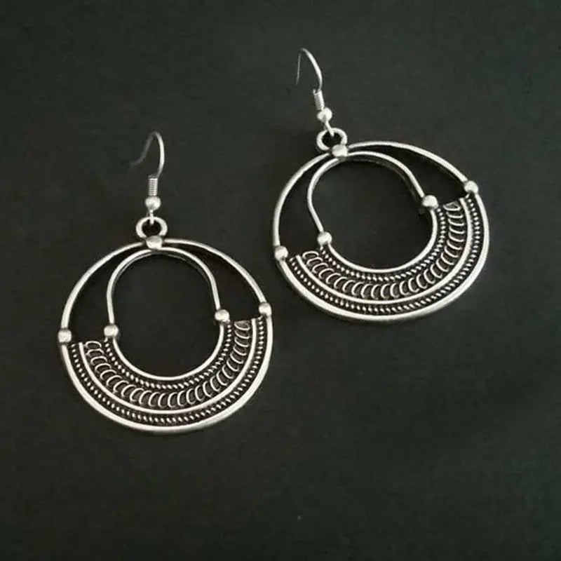 Geometric Round Hollow Antique Silver Earrings European And American Personalized Trending Earrings - Unique Unique Unique Geometric Round Hollow Antique Silver Earrings European And American Personalized Trending Earrings