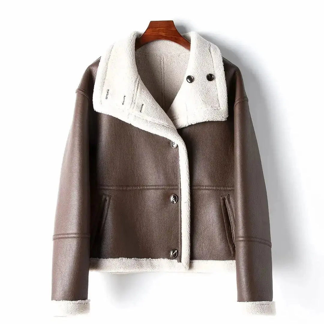 Eco-leather Inner Wool Grain Leather Grass Coat - Unique Unique Unique Eco-leather Inner Wool Grain Leather Grass Coat