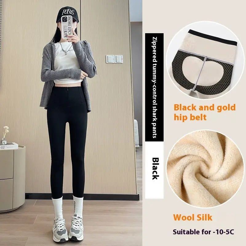 Belly-controlling Butt Lifting Leggings With Three-breasted Design Winter High Waist Slim Zippere Pants Warm Velvet And Thickened Trousers Women Clothing - Unique Unique Unique Belly-controlling Butt Lifting Leggings With Three-breasted Design Winter High Waist Slim Zippere Pants Warm Velvet And Thickened Trousers Women Clothing