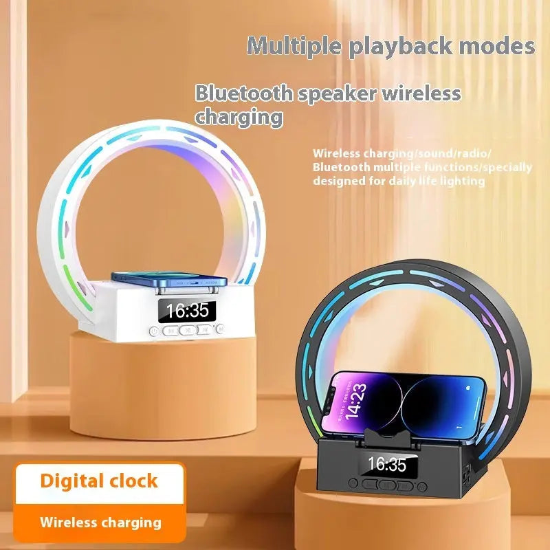 4 In 1 Wireless Bluetooth-compatible Speaker Charging Pad Bedside Lamp With Alarm Clock Wake-Up Light For Bedroom Support USB Drive TF Card - Unique Unique Unique 4 In 1 Wireless Bluetooth-compatible Speaker Charging Pad Bedside Lamp With Alarm Clock Wake-Up Light For Bedroom Support USB Drive TF Card