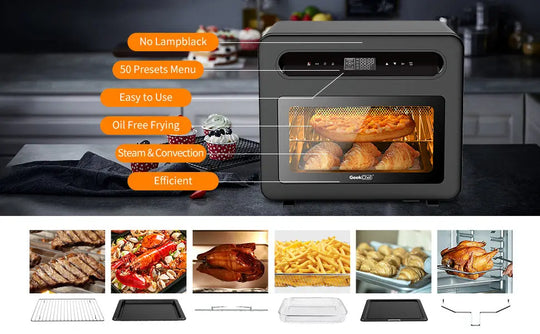 Geek Chef Steam Air Fryer Toast Oven Combo , 26 QT Steam Convection Oven Countertop , 50 Cooking Presets, With 6 Slice Toast, 12 In Pizza, Black Stainless Steel. Prohibited From Listing On Amazon - Unique Unique Unique Geek Chef Steam Air Fryer Toast Oven Combo , 26 QT Steam Convection Oven Countertop , 50 Cooking Presets, With 6 Slice Toast, 12 In Pizza, Black Stainless Steel. Prohibited From Listing On Amazon