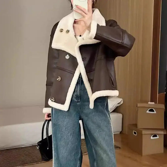 Eco-leather Inner Wool Grain Leather Grass Coat - Unique Unique Unique Eco-leather Inner Wool Grain Leather Grass Coat