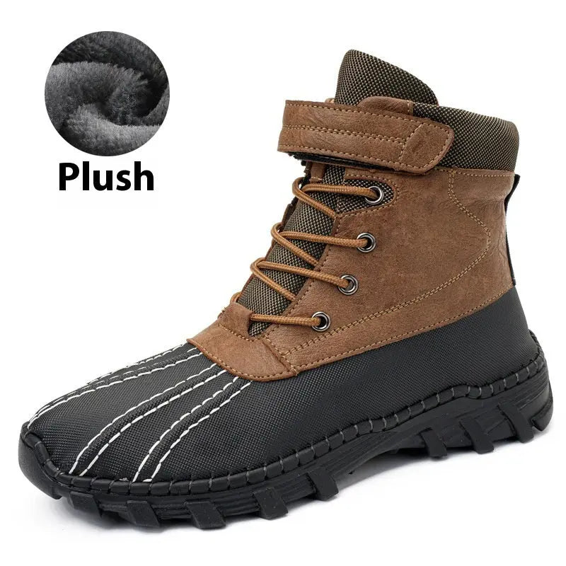 Winter Fleece Lace-up Snow Boots For Men Women Waterproof And Anti-slip Outdoor Work Boot Fashion Warm Mid-tube Cotton Shoes Men - Unique Unique Unique Winter Fleece Lace-up Snow Boots For Men Women Waterproof And Anti-slip Outdoor Work Boot Fashion Warm Mid-tube Cotton Shoes Men