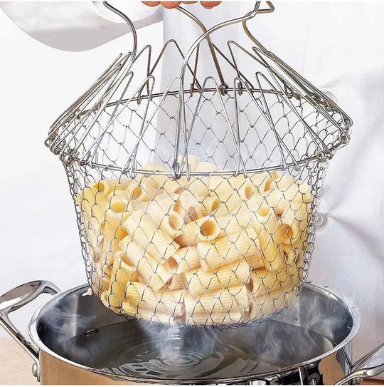 Deep Fry Basket Stainless Steel Multi-function Foldable Chef Cooking Basket Flexible Kitchen Tool for Fried Food Washing Fruits Vegetables - Unique Unique Unique Deep Fry Basket Stainless Steel Multi-function Foldable Chef Cooking Basket Flexible Kitchen Tool for Fried Food Washing Fruits Vegetables