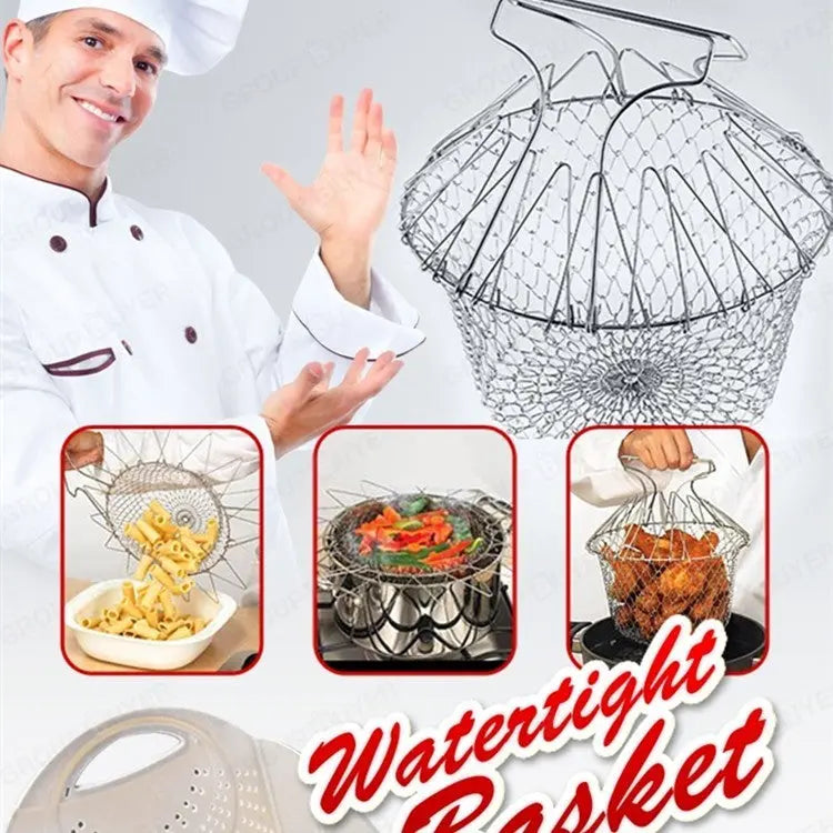 Deep Fry Basket Stainless Steel Multi-function Foldable Chef Cooking Basket Flexible Kitchen Tool for Fried Food Washing Fruits Vegetables - Unique Unique Unique Deep Fry Basket Stainless Steel Multi-function Foldable Chef Cooking Basket Flexible Kitchen Tool for Fried Food Washing Fruits Vegetables